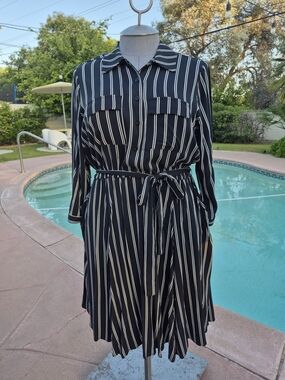 Torrid Shirt Black & White Shirt Dress with Tie Waist 2